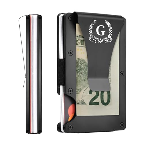 ELEGANTPARK Metal Wallet for Men Initial Monogrammed Gifts for Wedding Birthday Slim Minimalist Money Clip for Men RFID Blocking Engraved Metal Wallets with Money Clip Card Holder Letter G