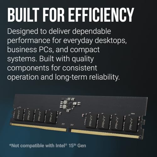 Image of PNY Performance 16GB (1x16GB) DDR5 RAM 5600MHz (PC5-44800) - CL46, 1.1V - Compatible with 5200MHz, 4800MHz - Desktop Memory - MD16GSD5560046-TB - Not Compatible with Intel 15th Gen
