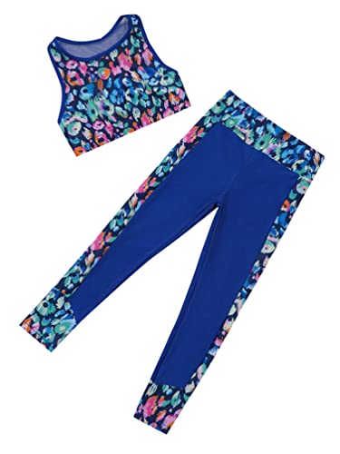 Jugaoge Kids Teen Girls Gymnastics Dance Training Outfit Sleeveless Crop Tops and Athletic Leggings Pants Set3
