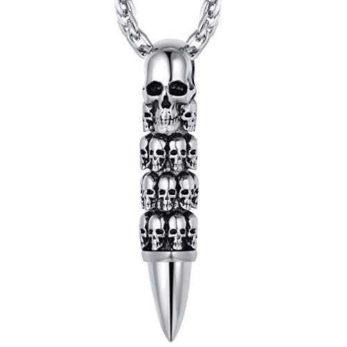 FaithHeart Edelstahl Totenkopf Anhänger Herren Retro Stil Patrone Kette mit Skull Anhänger für Herren und Männer
