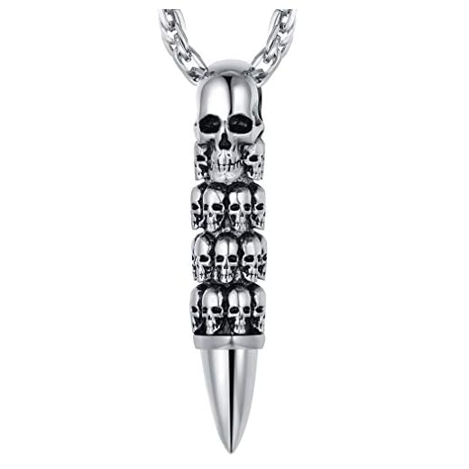 FaithHeart Edelstahl Totenkopf Anhänger Herren Retro Stil Patrone Kette mit Skull Anhänger für Herren und Männer