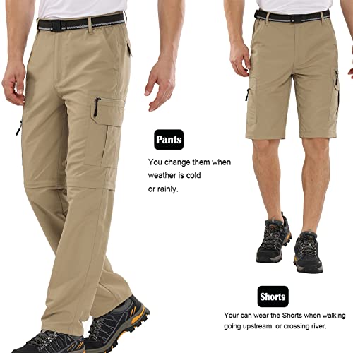 Mens Hiking Pants Convertible Boy Scout Zip Off Shorts Lightweight Quick Dry Breathable Fishing Safari Pants,6101,Khaki,36 #TOP4