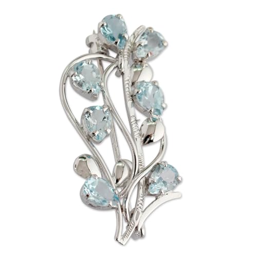 NOVICA Artisan Handmade Blue Topaz Floral Brooch Pin Fair Trade