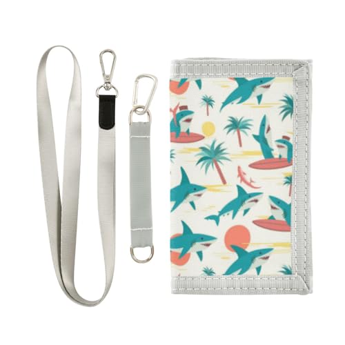 Wusikd Sharks Surfboards Kids Wallet for Boys Girls Palm Trees Toddler Trifold Wallet Novelty Wallet for Teens Women Men