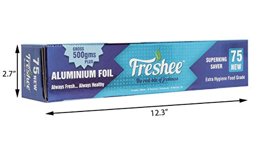Image of Freshee 500gm Aluminium Silver Kitchen Foil Roll, 11 Micron Thick Disposable Food wrap Foil for Food Parcel Keeps Food Fresh (Pack of 2)