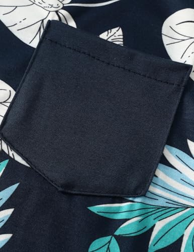 Image of Boy Shorts Sets Summer Hawaii Outfit Palm Print Short Sleeve T-Shirt and Drawstring Cotton Shorts with Pockets