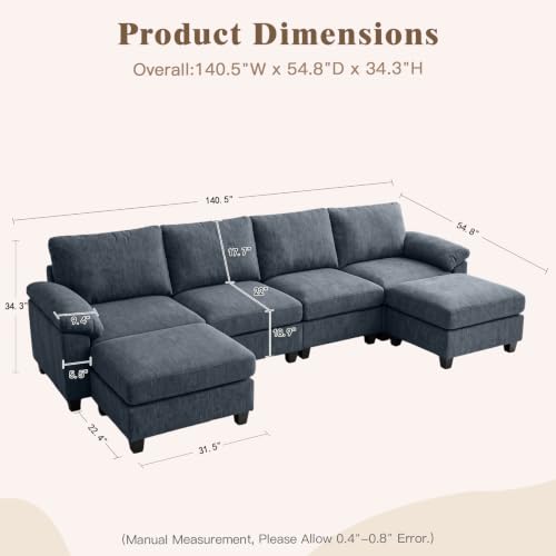 Image of Sectional Couches for Living Room, 141 inch U Shaped Cloud Sofa & Couch
