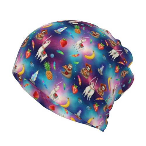Girls Boys Beanie Caps Chemo Hat, Large Hedging Head Hat Skull Caps for School, Motorcycle, Skate, Fashion Military Tactical Cap Ski Cap (Funny Sloth Riding Llama Bonnets)