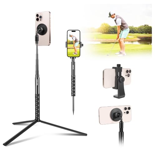 YUTILLENS Golf Tripod & Monopod for Swing Recording 53.5 Magnetic Phone Holder with Spring Clamp Adjustable Swing Trainer for iPhone & Android Includes Ground Spike & Carry Bag