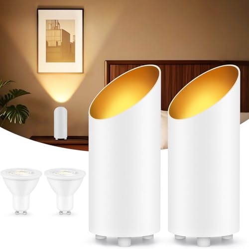 GeyouLux LED Uplight Spot Bodenstrahler IP44 Wasserdicht 6W 600LM Aluminium Bodenlampe Innen, Bodenleuchte mit Fußschalter zur Indirekte Beleuchtung, inkl. GU10 Lampe 2700K Warmweiß 2er Set Weiß