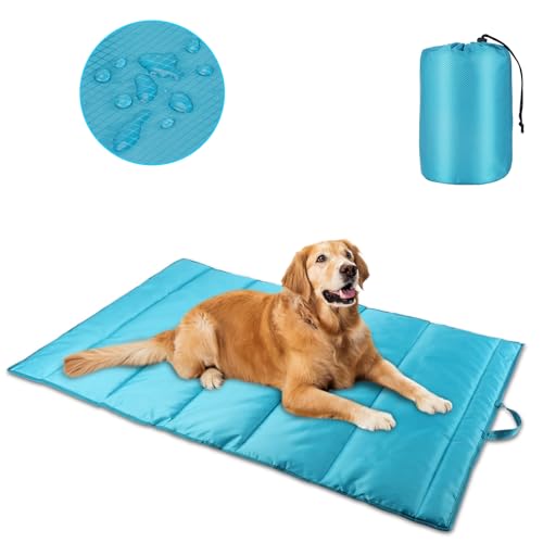 BWOGUE Large Outdoor Dog Bed, Portable Waterproof Camping Mat, Washable Travel Mat with Carry Bag for Medium and Large Dogs, 47"X27" (Blue)