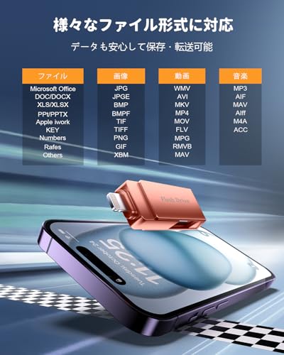 Vackiit 【MFi認証取得】iPhone用USBメモリー 256GB USB 3.0 iphone用外付けメモリ の商品画像 5