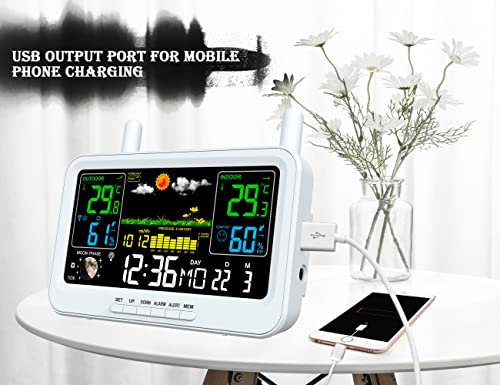 Weather Station Wireless Indoor Outdoor Thermometer,Wireless Weather Stations,Color Display Digital Temperature Humidity Monitor,Weather Forecast Station With Atomic Clock And Adjustable Backlight #TOP2