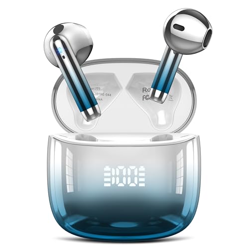 Wireless Earbuds Bluetooth 5.3 Headphones with 4 Mic HiFi Stereo Sound, Wireless Headphones with Dual LED Display Touch Control, 40H Playtime Bluetooth Earphones IP7 Waterproof, Light Blue
