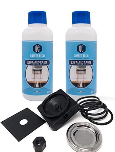 Kit Manutenzione Decalcificante Macchina Caffè a Cialde - Ricambi Frog con 1 Filtro Cialda Doccia 44 mm, 5 Guarnizioni Viton, 1 Porta Cialde, 2 Spessori, 1 Dado e 1 Beccuccio