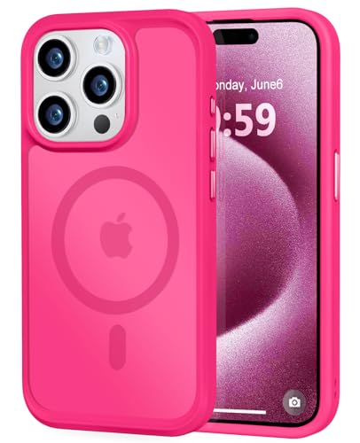 MOCCA Strong Magnetic for iPhone 15 Pro Case [Compatible with Magsafe][13FT Military Drop Protection] Slim Translucent Matte Shockproof Case for iPhone 15 Pro Phone Case 6.1 Hot Pink