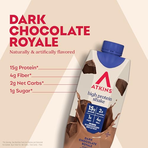 Image of Atkins Dark Chocolate Royale Protein Shake, High Protein Shakes, Low Glycemic, Low Carb and Low Sugar Chocolate Flavored Protein Shakes, Keto Friendly, 12 Count