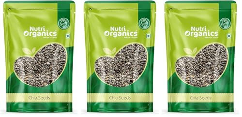 Image of NutriOrganics Raw Unroasted Chia Seeds for Eating with Omega 3 and Fiber for Weight Loss Management - 200 Gram (Pack of 3)
