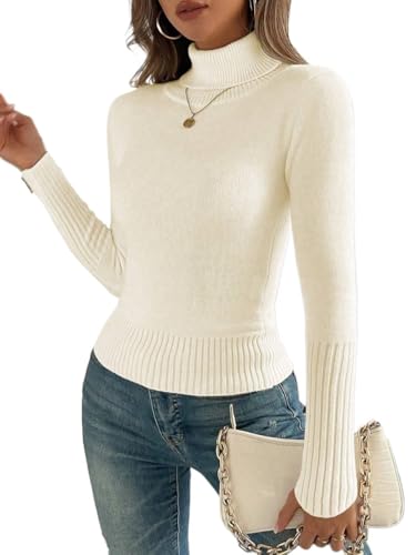 Womens Turtleneck Sweaters Tops All-Match Slimming Fit Warm Long Sleeve Knit Pullover Fall Winter Outfits Beige