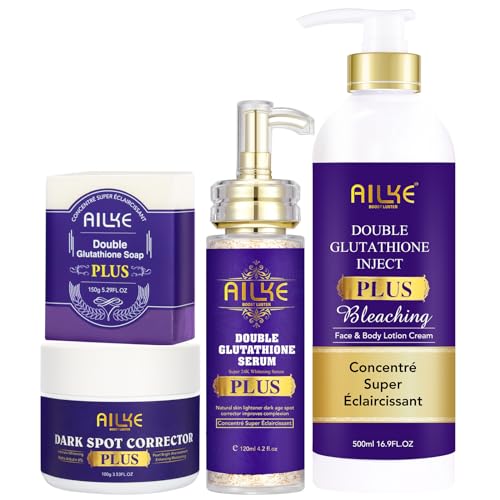 AILKE Double Glutathione Whitening Plus Skin Care Kit, nettoie les taches, élimine les taches sombres, unifie le teint, éclaircit, décolore, améliore le teint