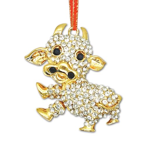 HEYINSHEN Cow Christmas Ornaments Metal Gold Cow Ornaments for Christmas Tree Decor White Rhinestones Cow Hanging Ornaments Cute Hanging for Xmas Decor Keepsake Gift for Women Kids Girls Cow Lovers