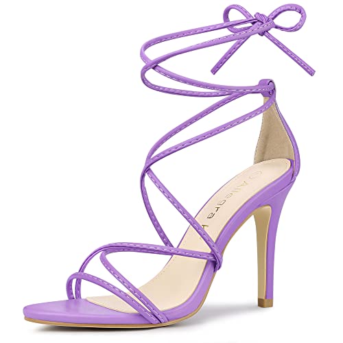Allegra K Allegra K Women's Strappy Heels Lace Up Stiletto Lavender Heel Sandals 6 M US