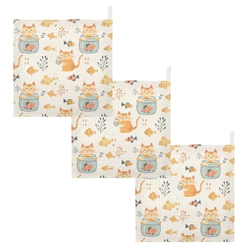 Image of vvfelixl Cat Watch Fish Tank Baby Burp Cloths Baby Muslin Washcloths for Boys Girls Cotton Babys Face Towel for Newborn Infants Soft and Absorbent 11.8 X 11.8 in, 5 Pack