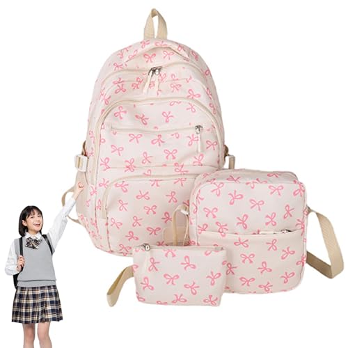 Bow Backpack 3pcs Set for Girls,Pink Bow Backpack,2025 New Large Capacity Preppy Backpacks with Bows (Pink)