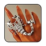 Yalice Goth Scorpion Full Finger Ring Bracelets Sparkle Rhinestone Double Knuckle Ring Harness Cool Punk Hand Ring Adjustable Rock Crystal Large Big Rings Jewelry for Women Gift Halloween (Silver)