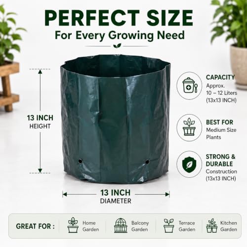 Image of Go Garden Grow Bags for Plants 13 x 13 Inch (Pack of 30) | UV Protected Plastic Nursery Grow Bags | Heavy Duty Black Poly Plant Bags