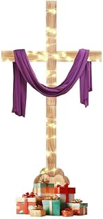 Kuabiz Extra Large Wood Cross 59 Inch Christmas Wood Standing Cross Decoration Jesus Christ Catholic Crafted Supplies He Is Risen Outdoor Decor for Home Wedding Communion Churchr (Lighting Not Included)