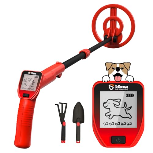 GoGonova Metal Detector, Adjustable 27.5” - 37.8” Metal Detector for Kids with LED Display, Lightweight Kids Metal Detector Kit with 6.8” Waterproof Search Coil, Gift for Boys & Girls, Red