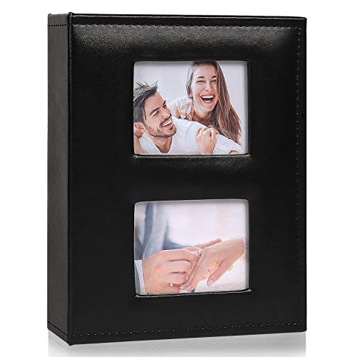 RECUTMS Photo Album 4x6 Hold 200 Pockets Black Leather Cover Photo Album has 4x6 Photo Slot Family Photo Album Wedding Photo Album Children's Picture Album Anniversary Photo Albums(Black)