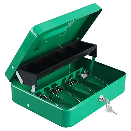 Image of xydled Cash Box with Key Lock, Metal Money Box, Safe Storage box, Green