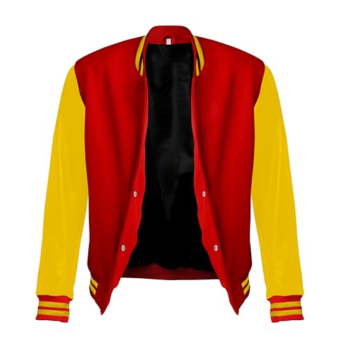 Image of Red And Black Letterman Jacket Men - Mens Black Varsity Letterman High School Baseball Bomber Jacket