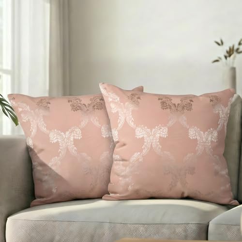 Image of Home- The Best is for You Decorative Designer Self Design Cotton 275 TC Cushion Covers Pack of 2 (Peach Ogee, 20x20 Inch) Ideal for Sofas, Chairs, Cars & Hotels