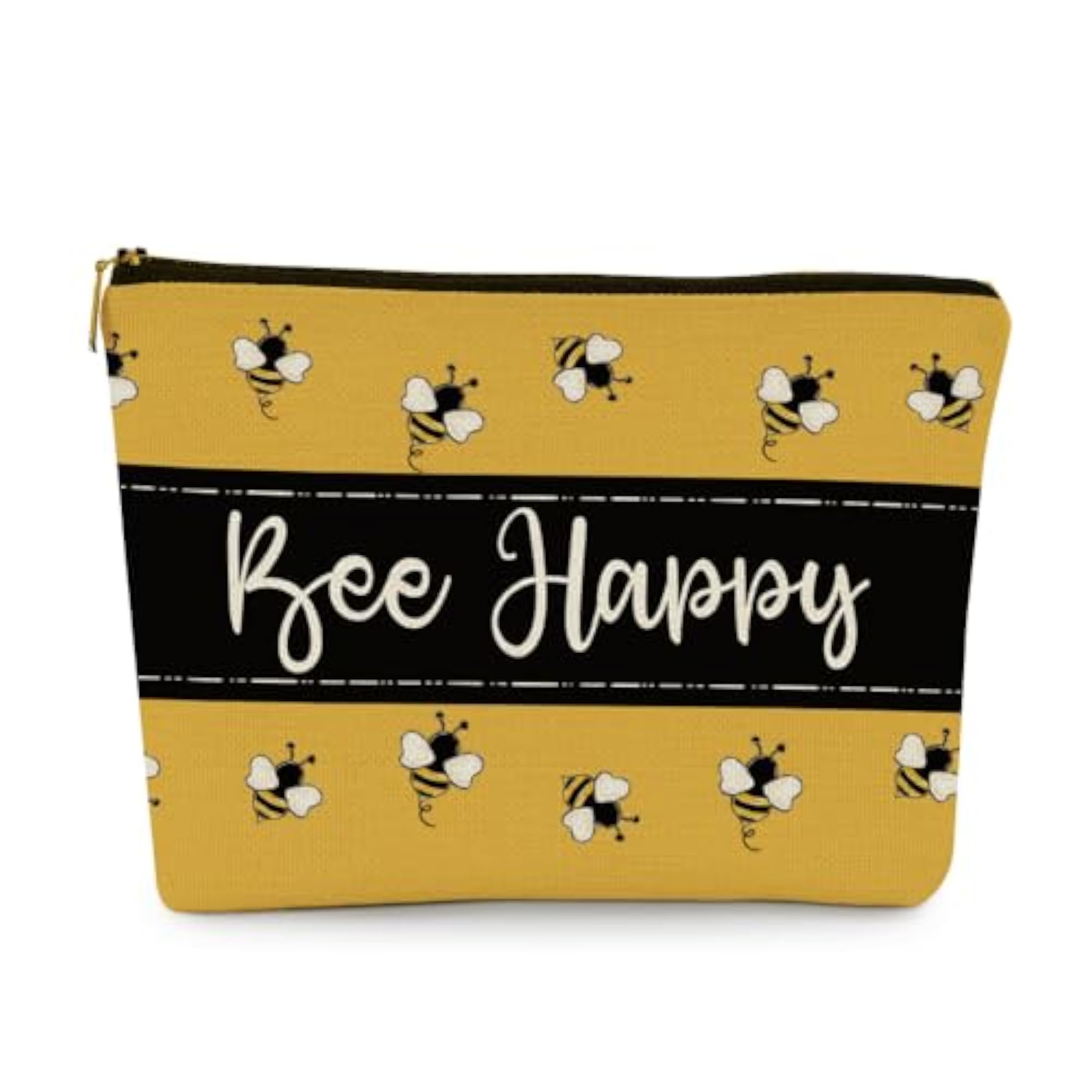 Summer Yellow Cute Small Makeup Bag Bee Happy Design