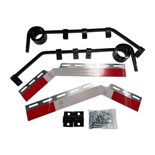 Image of Pair Angled Down Bar Type Truck Mud Flap Hangers Complete Kit 3 Coils, 0.640 inch Square Steel Arm with Reflector Plates and Hardware for Semi Trucks Trailers