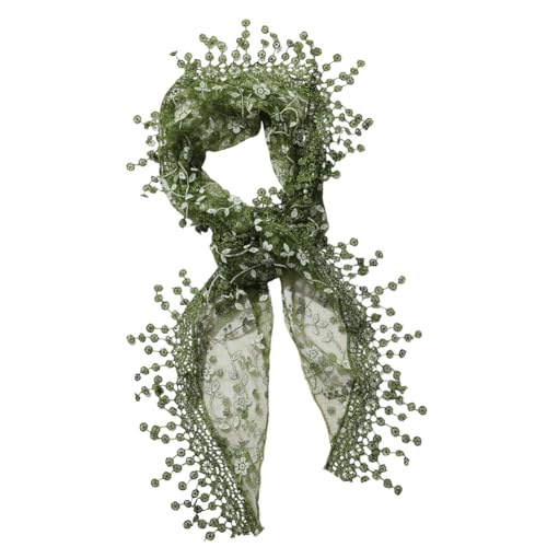 Olive Green Lace Scarf Head Wrap Vintage Soft Triangle Hairband Flower Pattern Sheer Fabric Floral Edging Trim Polyester Cloth Headbands for Women Hair Accessories Party Birthday Wedding