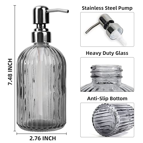 Taounoa 3Pcs Glass Soap Dispenser, 13.5Oz Glass Soap Dispenser With Black Rust Proof Stainless Steel Pump 400Ml Hand Soap Dispenser Kitchen Bathroom Countertop Soap Dispensers For Shampoo Lotion, Grey #TOP2