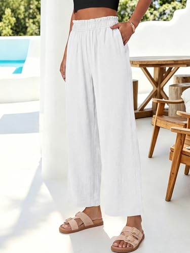 Image of ANRABESS Womens Wide Leg Cropped Palazzo Pants | Lightweight Breathable Elastic High Waisted Pants, Beach Vacation Flowy, Lounge & Casual Summer Trousers with Pockets