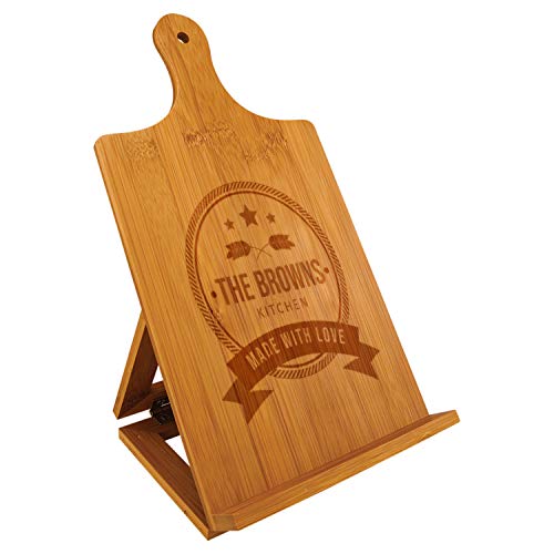 Personalized Made with Love Bamboo Cookbook & Tablet Stand (Small)