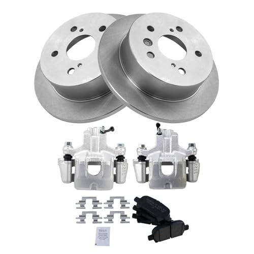 Image of TRQ Rear Brake Pad and Rotor Set Ceramic Rotors Calipers Compatible with 2005 Toyota Avalon