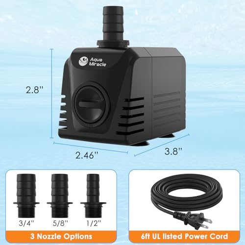 Image of AquaMiracle Submersible Water Pump Aquarium Water Pump with Flow Control, Pond Pump Fountain Pump for Pond, Fountain, Waterfall, Statuary, Water feature, Hydroponics (400GPH, 25W)