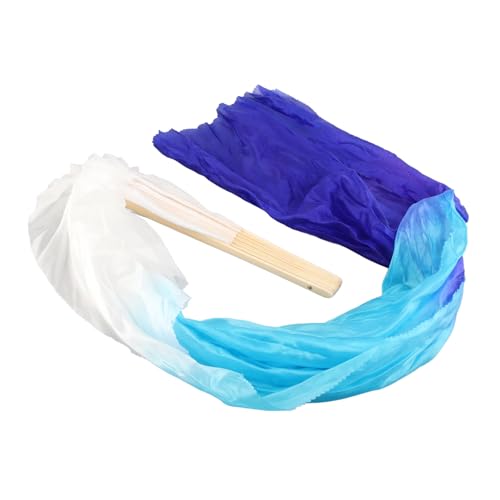 Pwshymi Classical Long Dance Fan Soft Textured 16 Bone Design 1 Pair, 1.5m Easy Viewing with Traditional Color Matching, for Belly Dance Performance Learning (Lake Blue and Royal Blue)