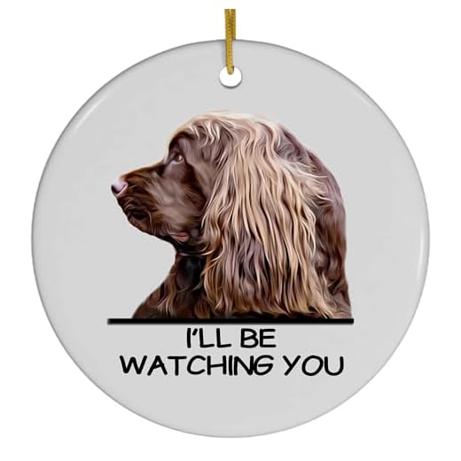 Funny Young Brown Sussex Spaniel Watching You Ornament Circle White Ceramic Humor Pet Portrait Peeking 2026 Christmas Tree Decoration Gifts for Sussex Spaniel Dog Lovers