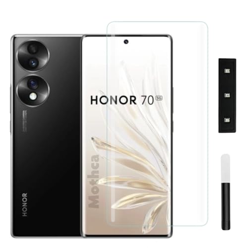 Image of Mothca Premium UV Tempered Glass Screen Protector For Honor 70 (Pack of 1) Full Adhesive UV Curved Screen Guard, Case Friendly with Installation Kit