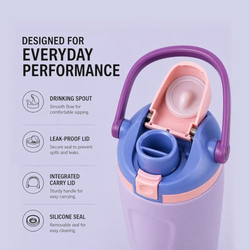 Image of Rioware 900ml Vacuum Insulated Tumbler with Flip Cap | 304 Grade Steel | 8 Hrs Hot & 14 Hrs Cold | Leakproof Travel Coffee Mug | Large Capacity Water Bottle with Handle | BPA Free- Purple