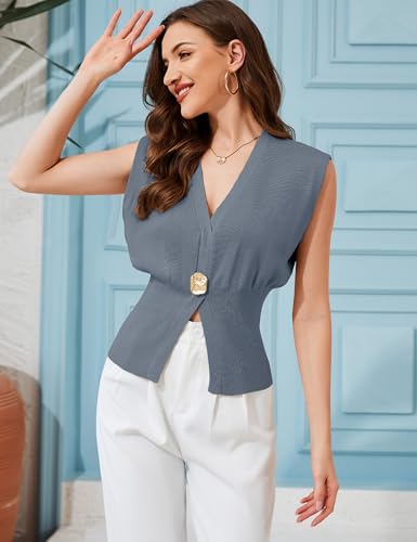 Image of AMEBELLE Womens Vest Tops V Neck Sleeveless Sweater Casual Work Tops | Womens Business Casual Tops Sweater Vest Pullover for Work Office V Neck Knit Blouses with Gold Metal Button Accent