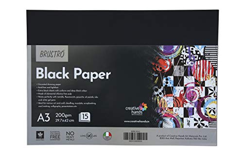 Image of Brustro Ultra Smooth Bristol A3 Size Sheets, 250 GSM & Brustro Black Paper - 200 GSM A3 (Pack of 15 Sheets)